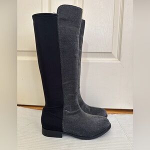 Stuart Weitzman 5050 Shimmer Riding Boots Black Metallic 4 US